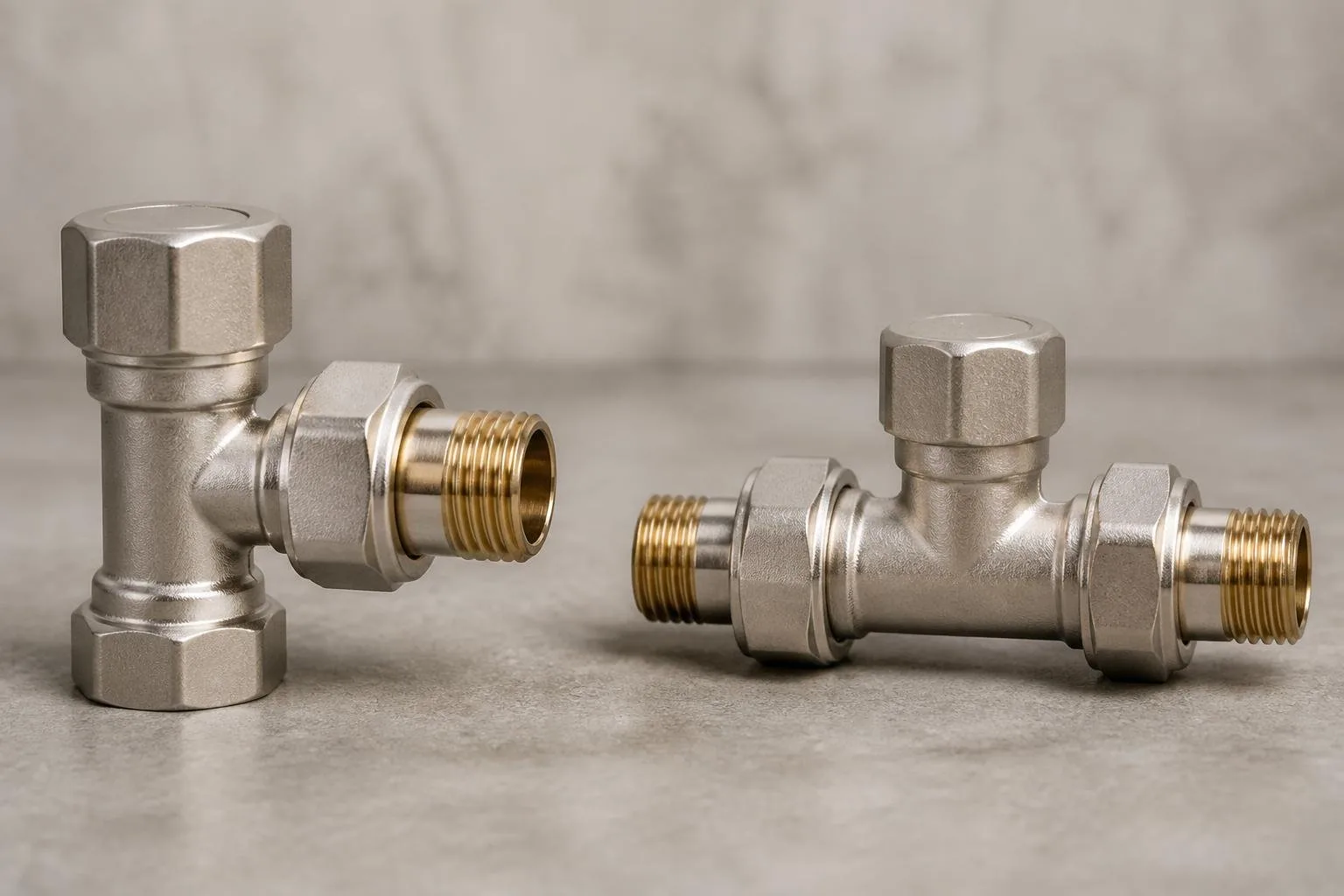 Heizkörperventilgehäuse in Eckform und Durchgangsform im Vergleich