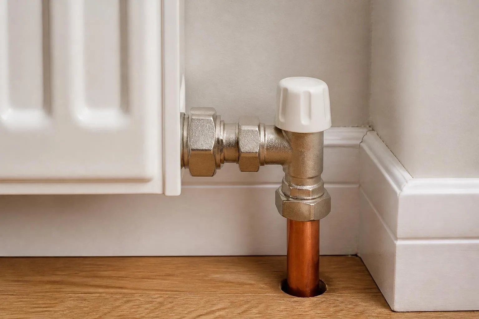 Danfoss RLV Rücklaufverschraubung in Eckform am Heizkörperanschluss