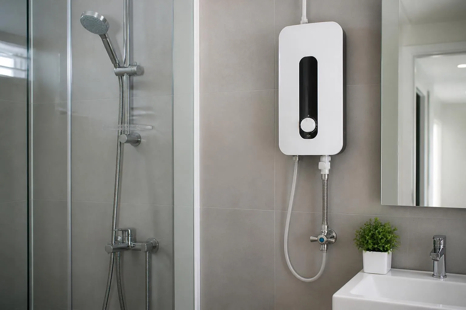 Elektronischer Durchlauferhitzer an einer Warmwasserinstallation