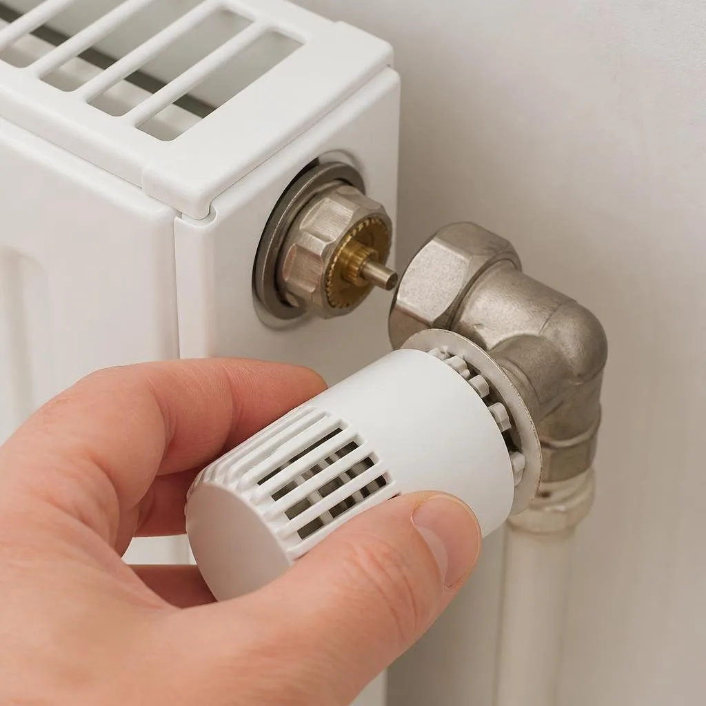 Montagepunkt eines Heizkörperthermostats am Heizkörperventil