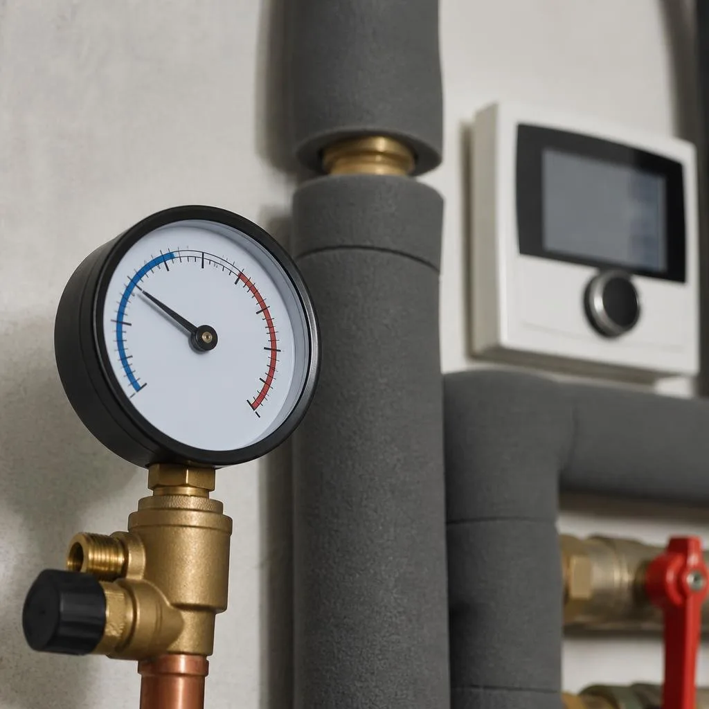 Manometer und Regler an einer Heizungsanlage
