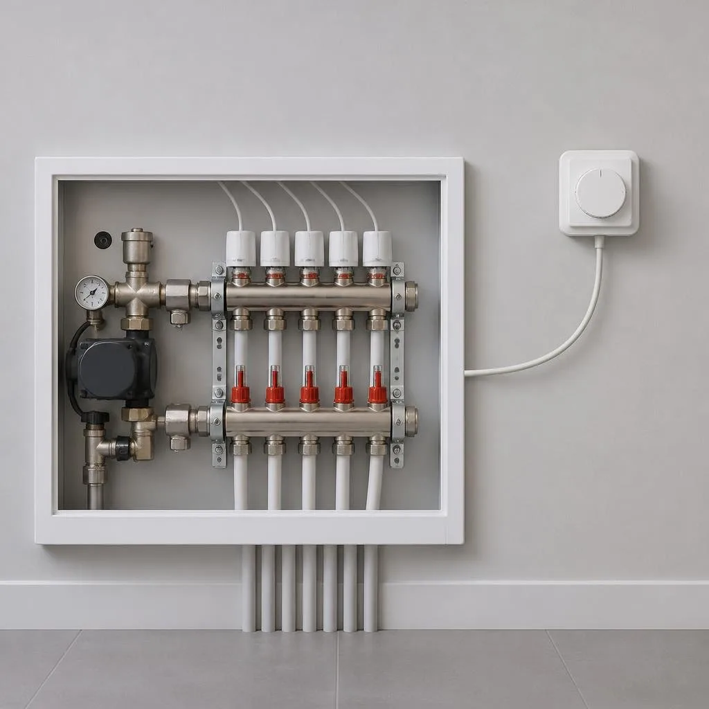 Regelungseinheit und Raumthermostat einer Fußbodenheizung