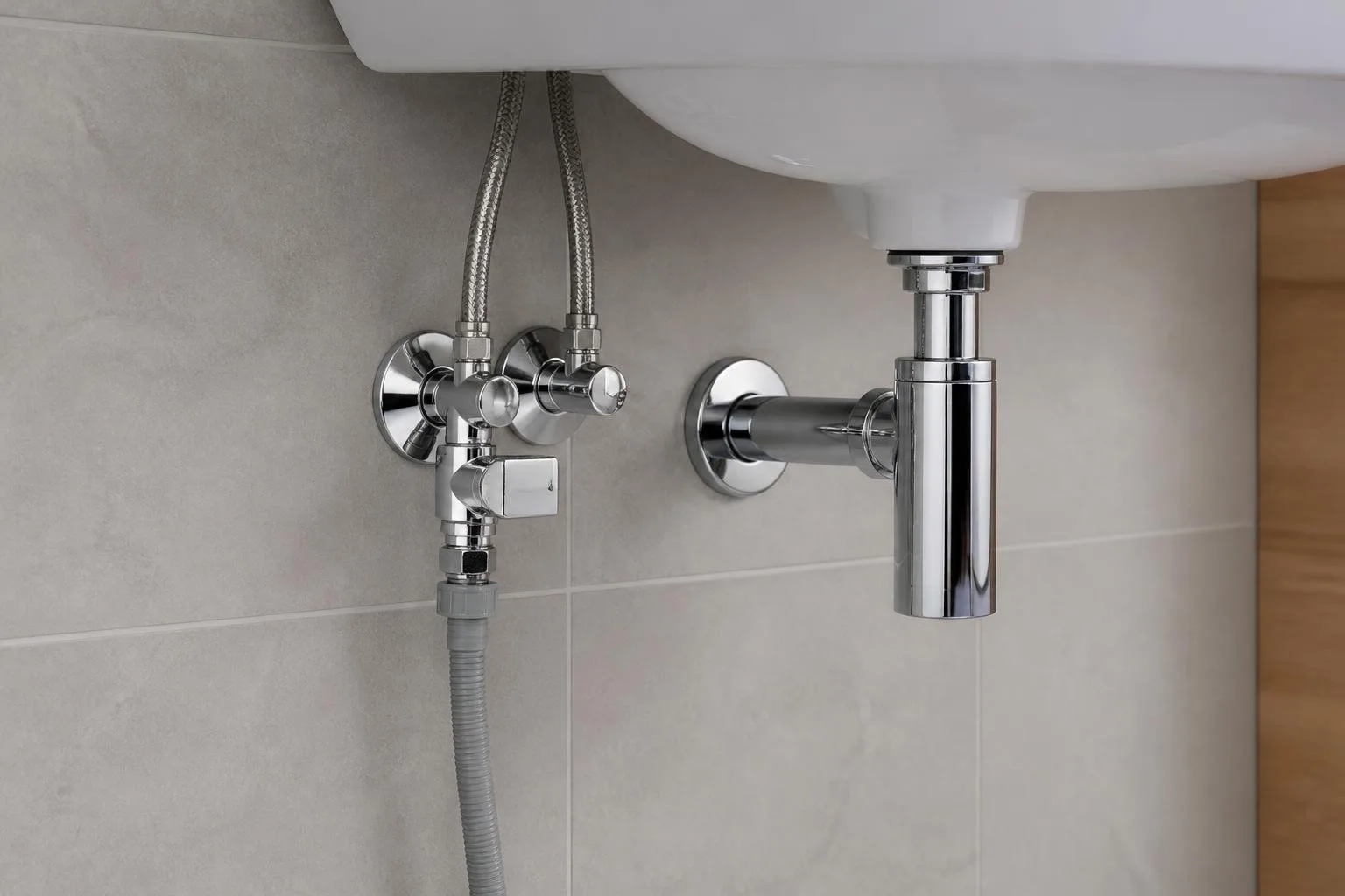 Kombi-Eckventil mit separatem Geräteanschluss unter einem Waschbecken