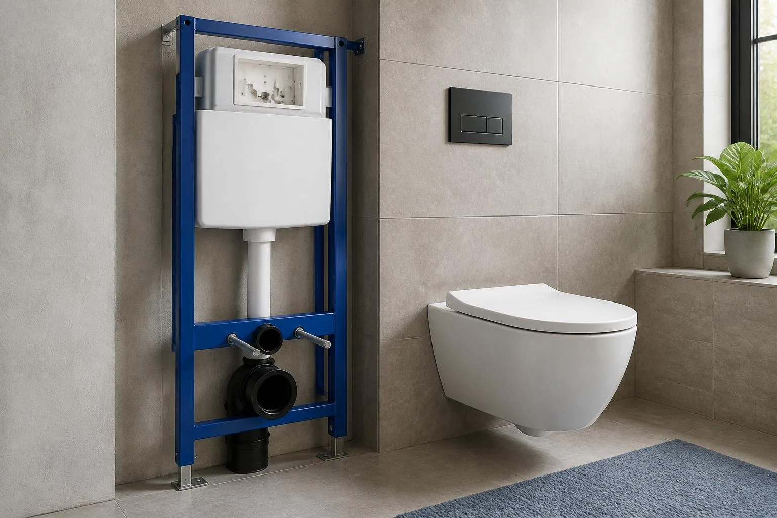 WC-Vorwandelement mit Stahlrahmen und verdecktem Spülkasten