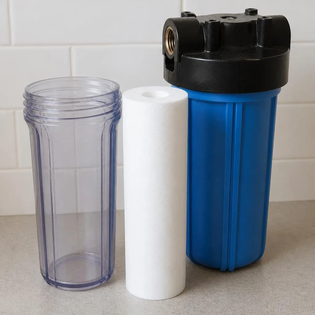 Filterkerze und Schutzglocke für einen Hauswasserfilter