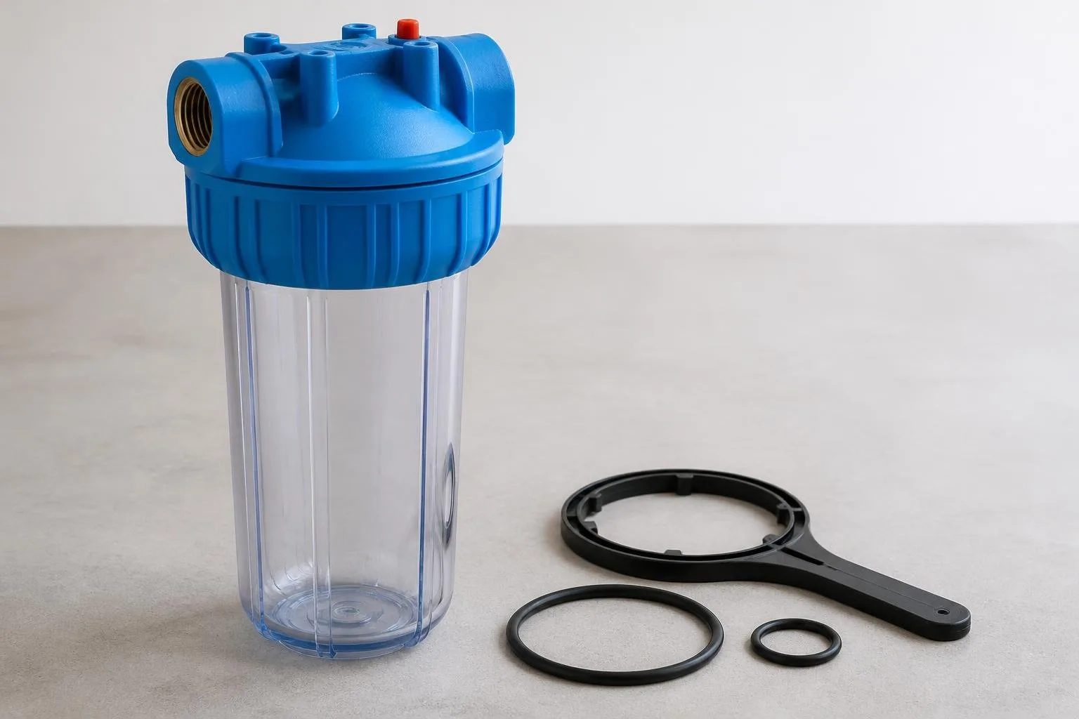 Trinkwasserfilter mit transparenter Filterglocke und Ersatzdichtungen