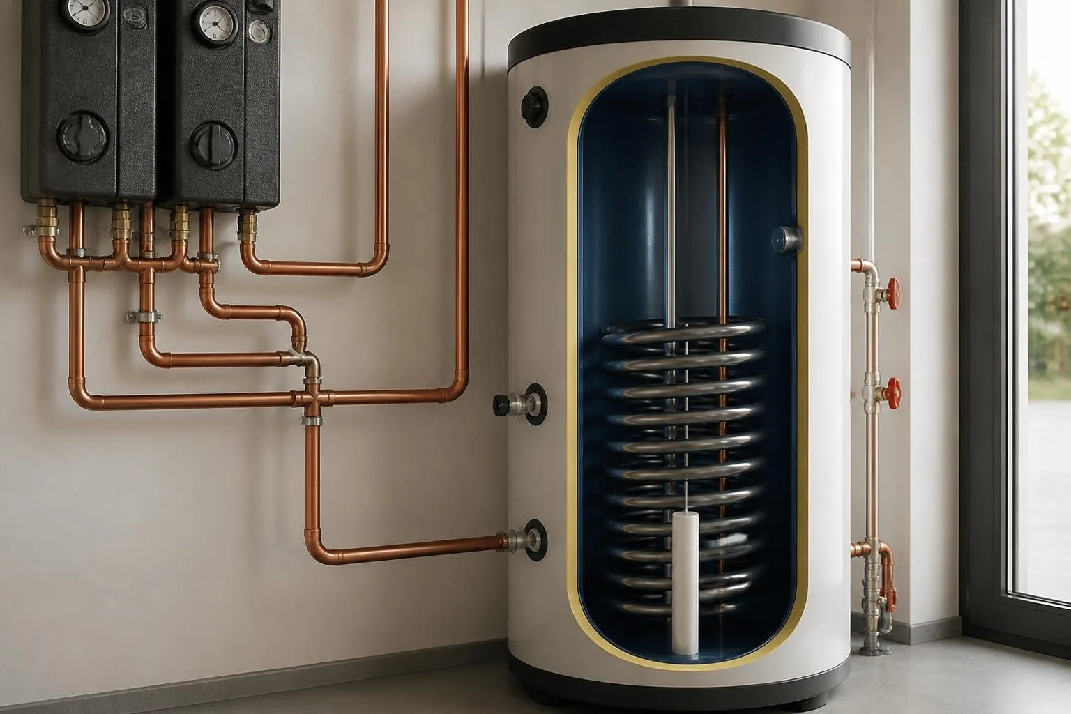 Emaillierter Warmwasserspeicher mit Wärmetauscher und Schutzanode