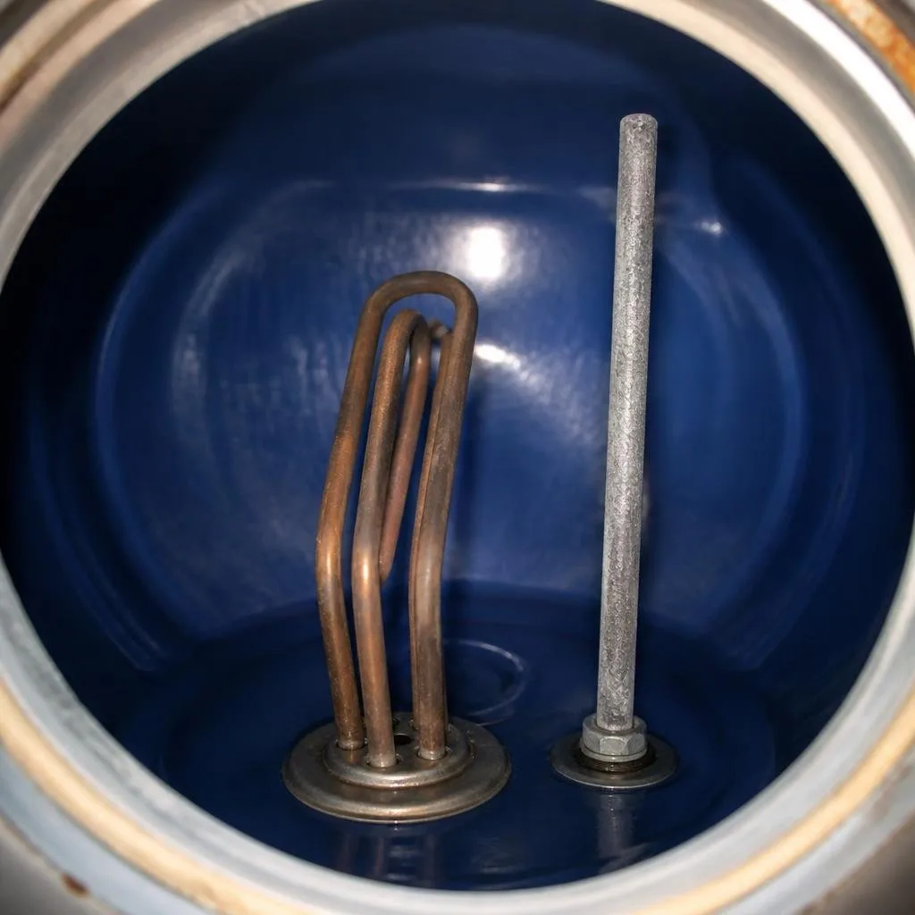 Wärmetauscher-Rohrschlange und Schutzanode im Warmwasserspeicher