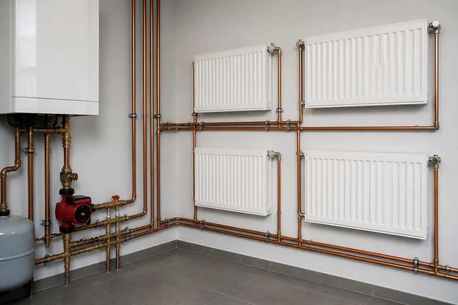 Heizkreislauf mit Pumpe und mehreren Heizkörpern beim hydraulischen Abgleich