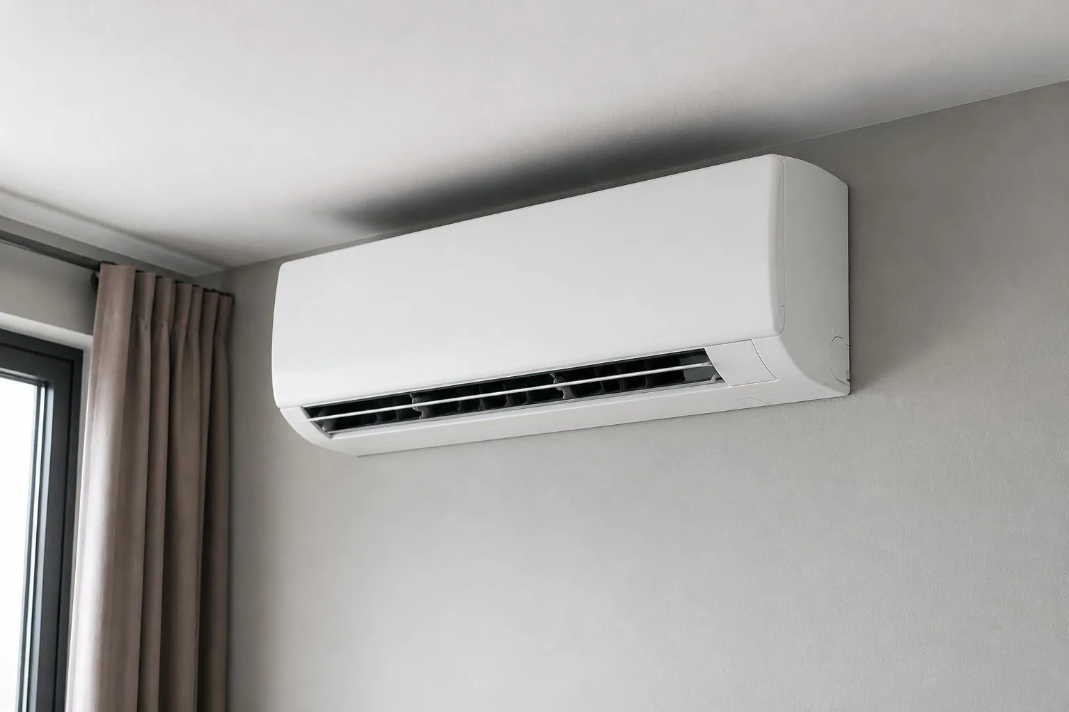 Wandmontiertes Raumklimagerät in einem schlichten Innenraum