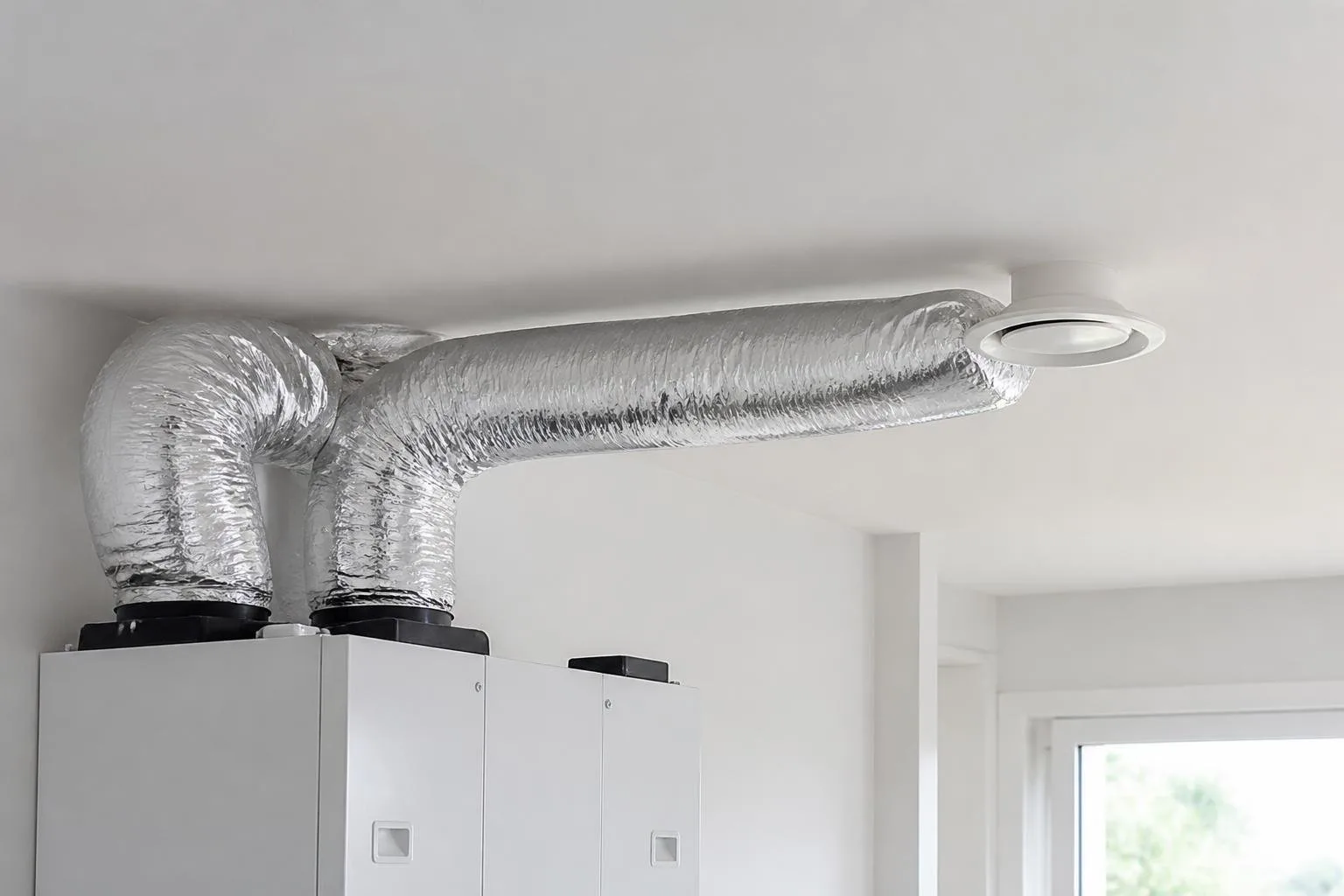 Lüftungsrohr an einer Wohnraumlüftungsanlage