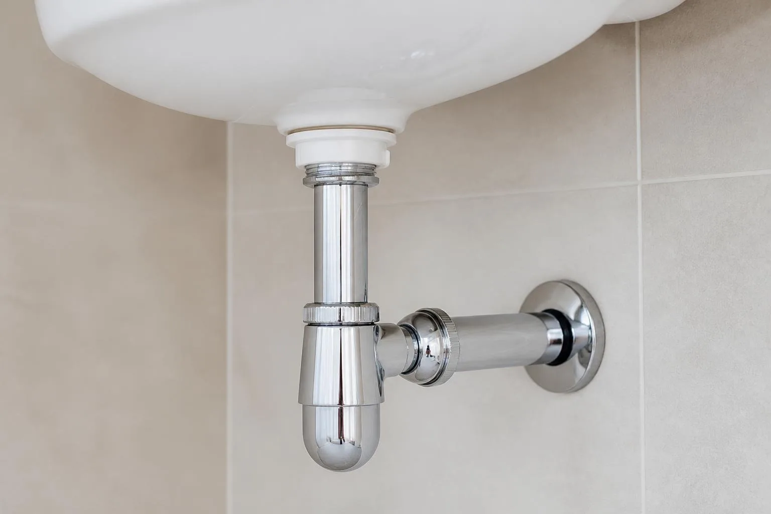 Siphon und Ablaufverbindung unter einem Waschbecken