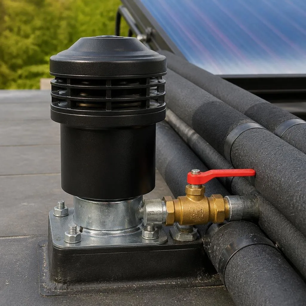 Solarschnellentlüfter mit Kugelhahn an einer Solarleitung
