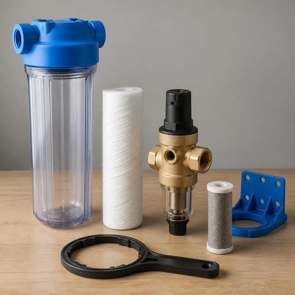 Druckminderer-Patrone und einzelne Bauteile eines Hauswasserfilters