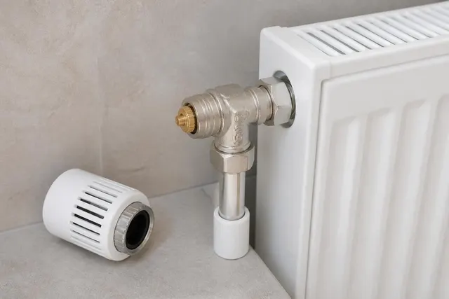 Thermostatkopf neben einem Heizkörperventil