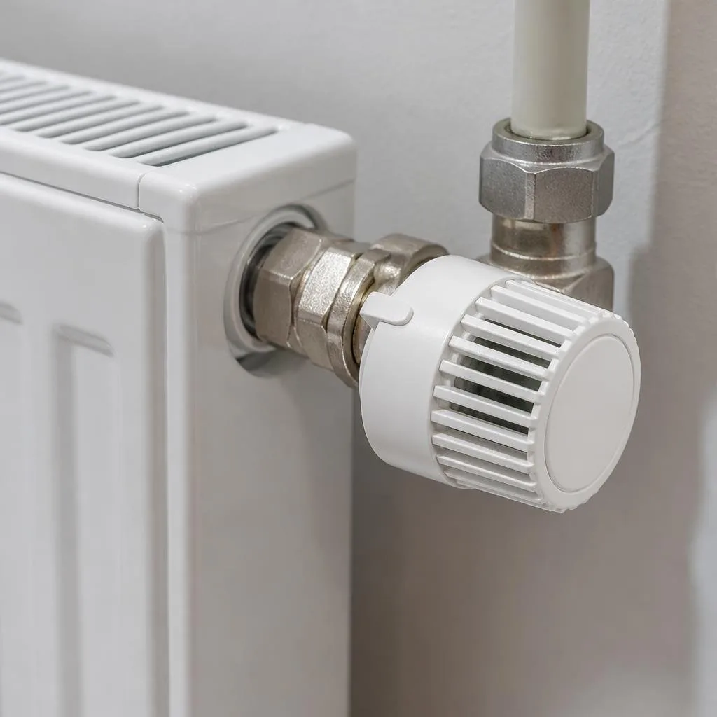 Thermostatkopf und Ventilunterteil am Heizkörper