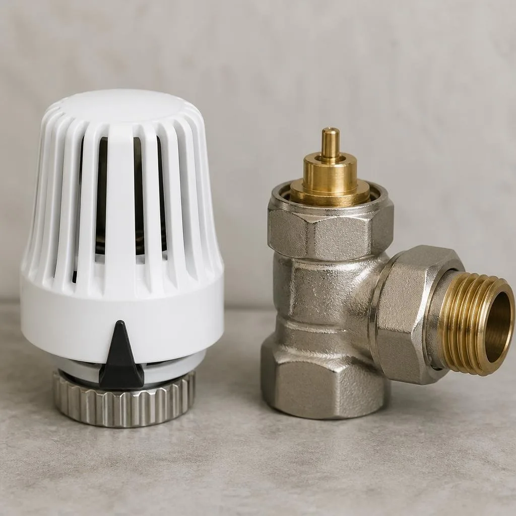 Thermostatkopf und Ventilunterteil eines Heizkörpers im Vergleich