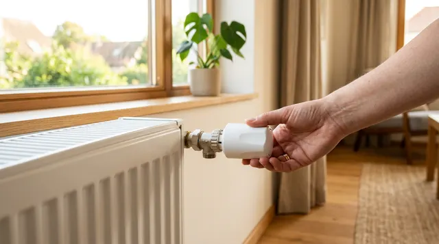 Neuer Thermostatkopf wird auf das Ventil eines Heizkörpers gesetzt