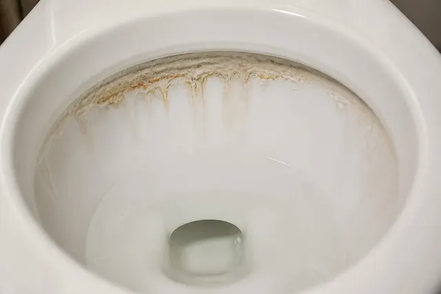 WC-Becken mit sichtbaren Ablagerungen unter dem Rand