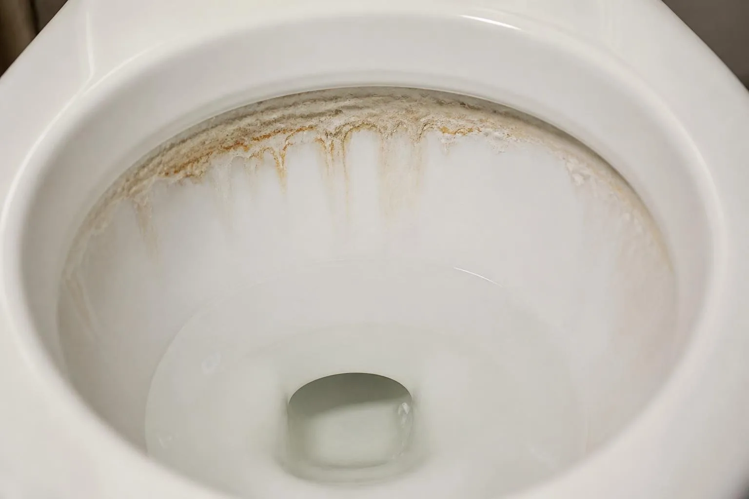 WC-Becken mit sichtbaren Ablagerungen unter dem Rand