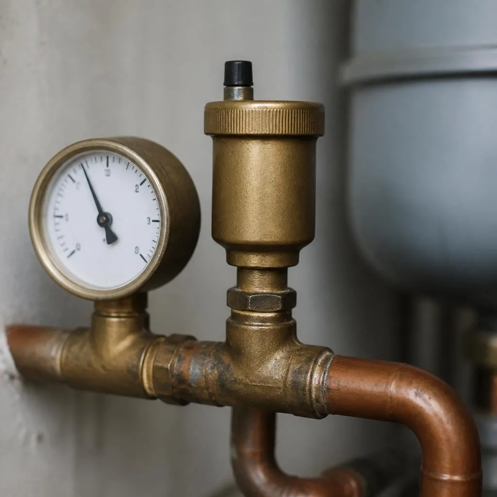 Manometer und Schnellentlüfter an Heizungsrohren