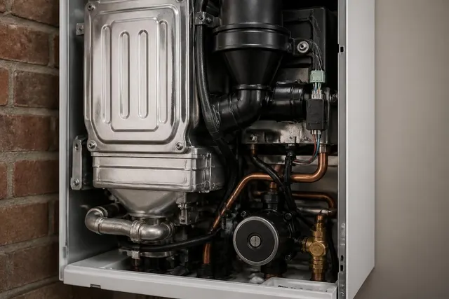 Gas-Brennwertgerät mit sichtbarem Venturi-Bereich und Massenstromsensor