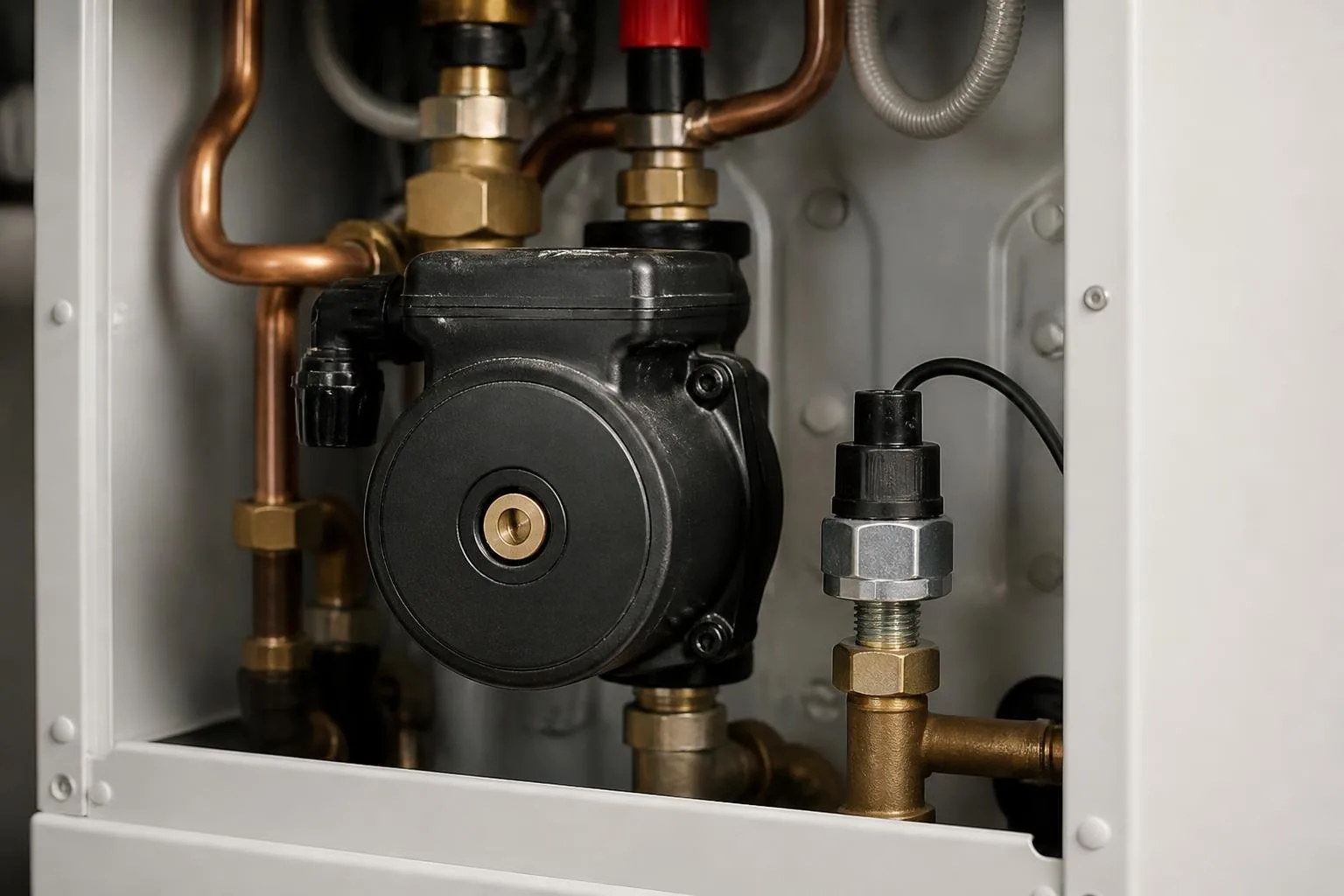 Heizungspumpe und Wasserdrucksensor in einem Heizgerät