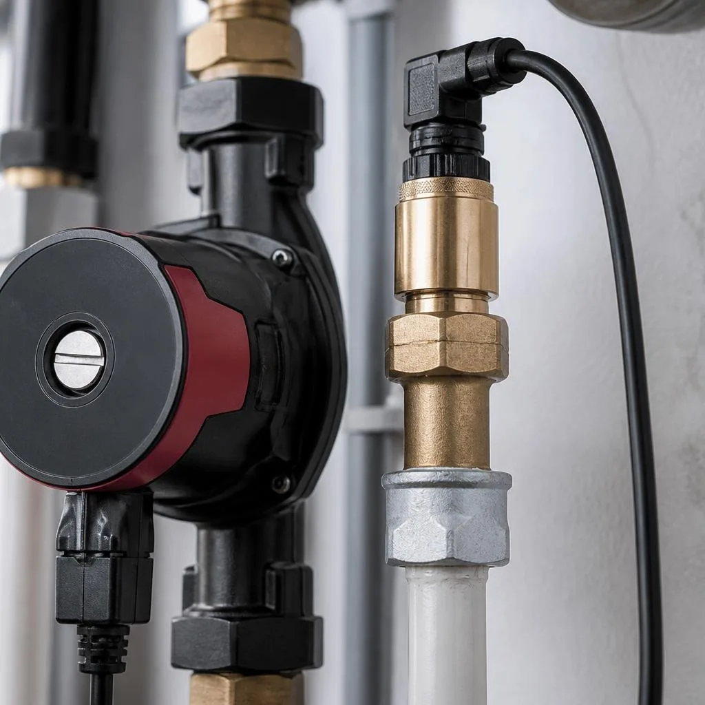 Wasserdrucksensor neben einer Heizungspumpe