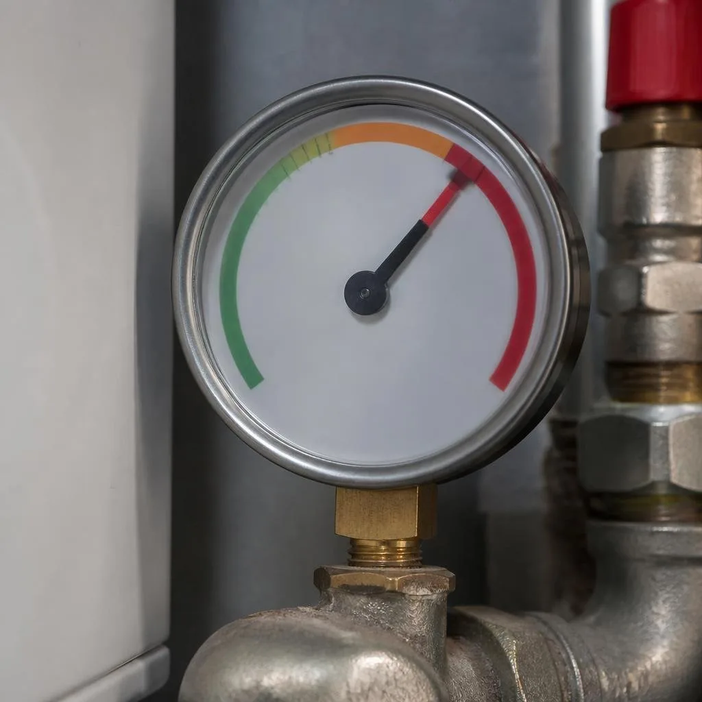 Manometer am Heizkreis mit Anzeige eines hohen Druckbereichs