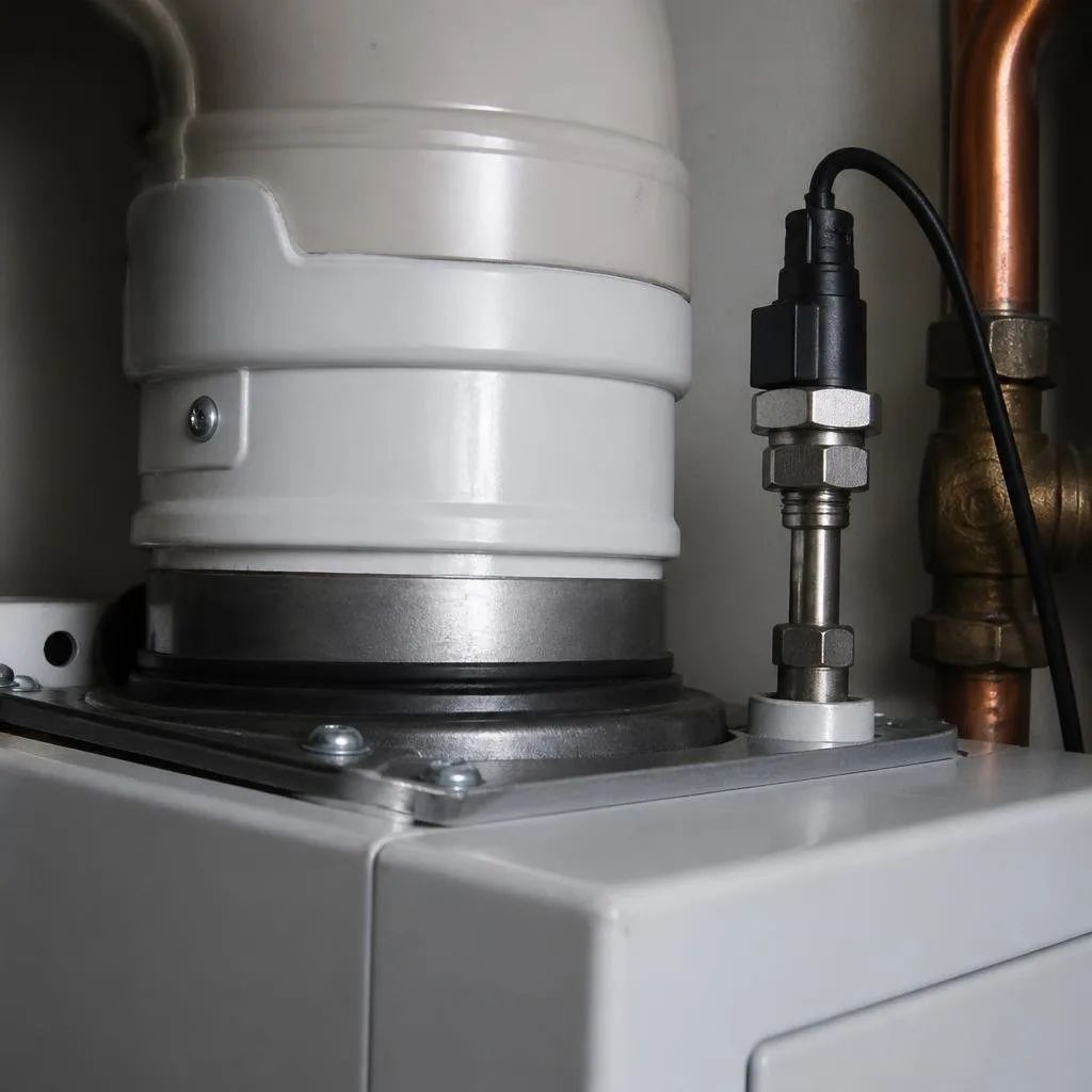 Detailansicht eines Abgasanschlusses mit Sensor