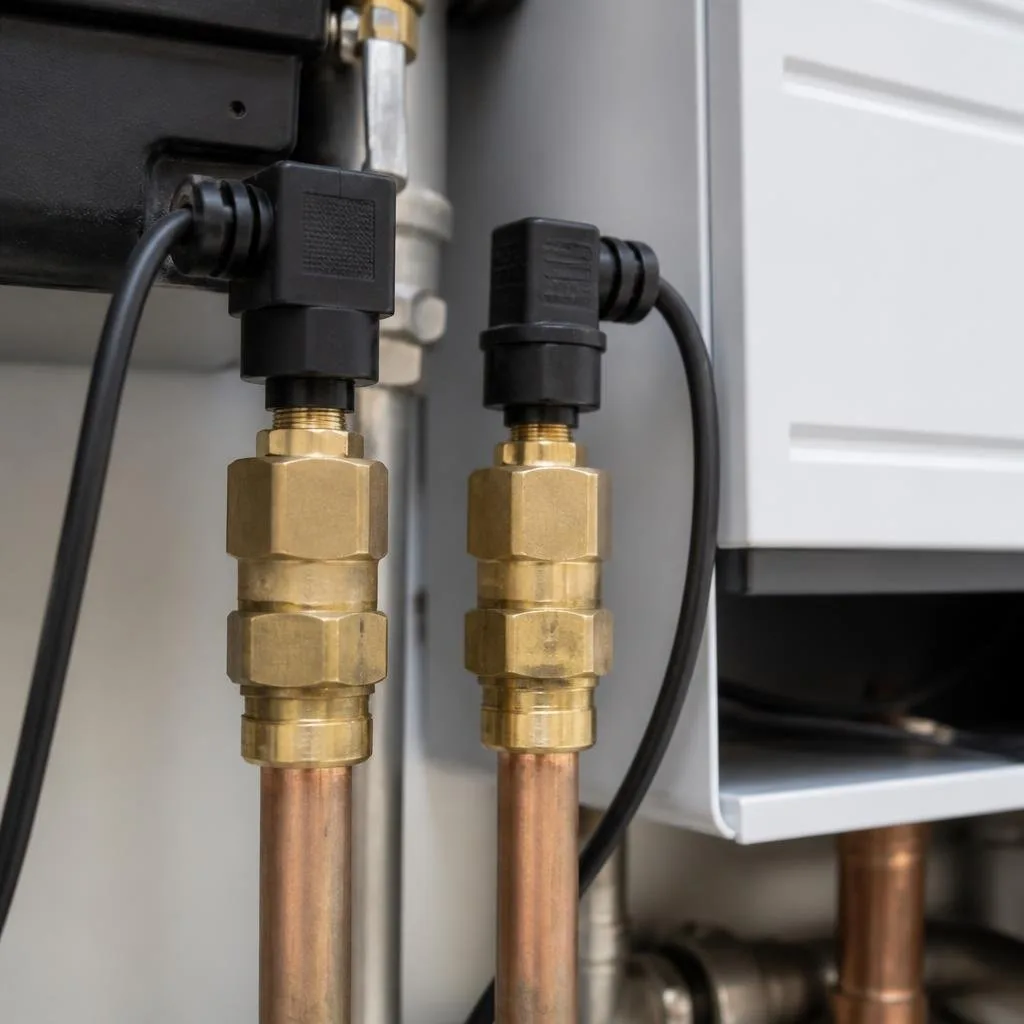 Temperaturfühler an Vorlauf- und Rücklaufrohren einer Heizung