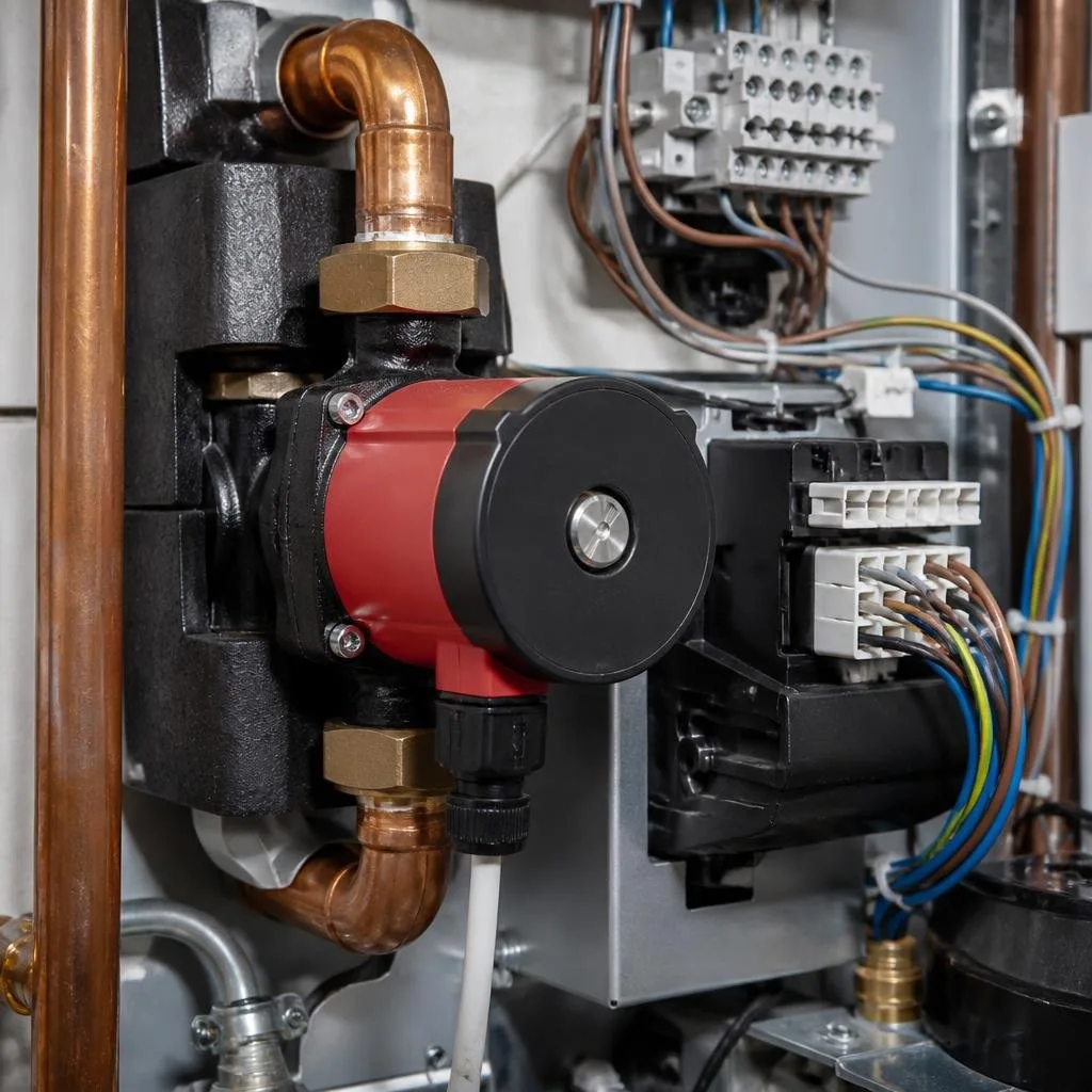 Pumpe und elektrische Anschlüsse im Heizgerät