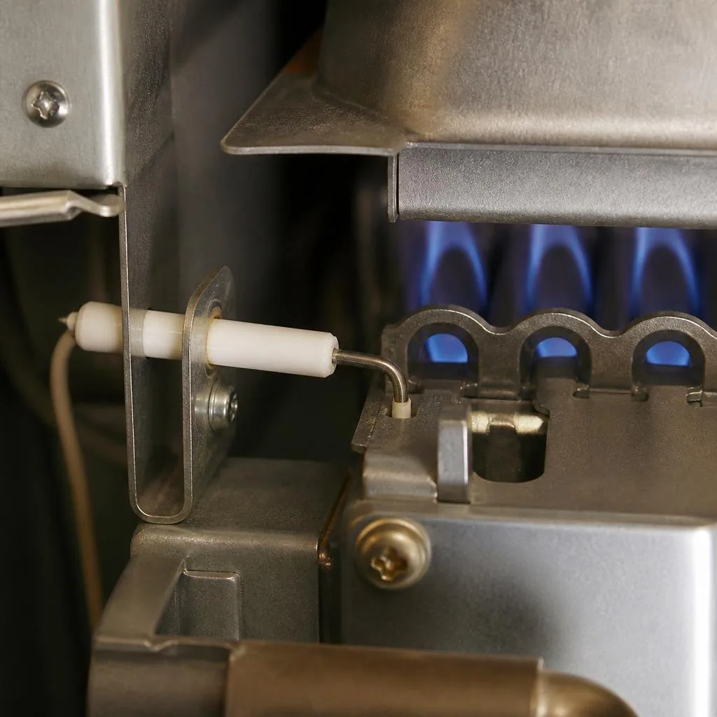 Ionisationselektrode neben dem Brenner einer Gastherme