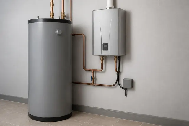 Warmwasserspeicher neben einem elektrischen Durchlauferhitzer