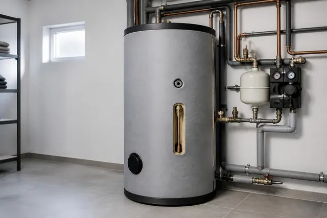 Warmwasserspeicher mit Temperaturfühler an der Tauchhülse