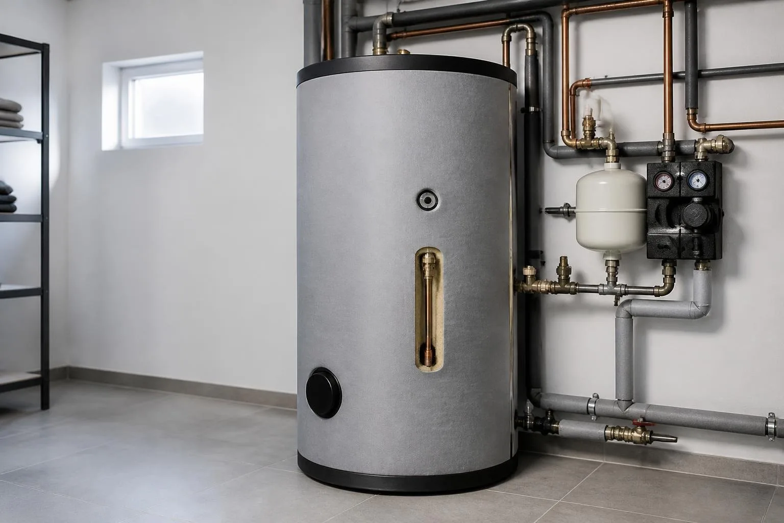 Warmwasserspeicher mit Temperaturfühler an der Tauchhülse
