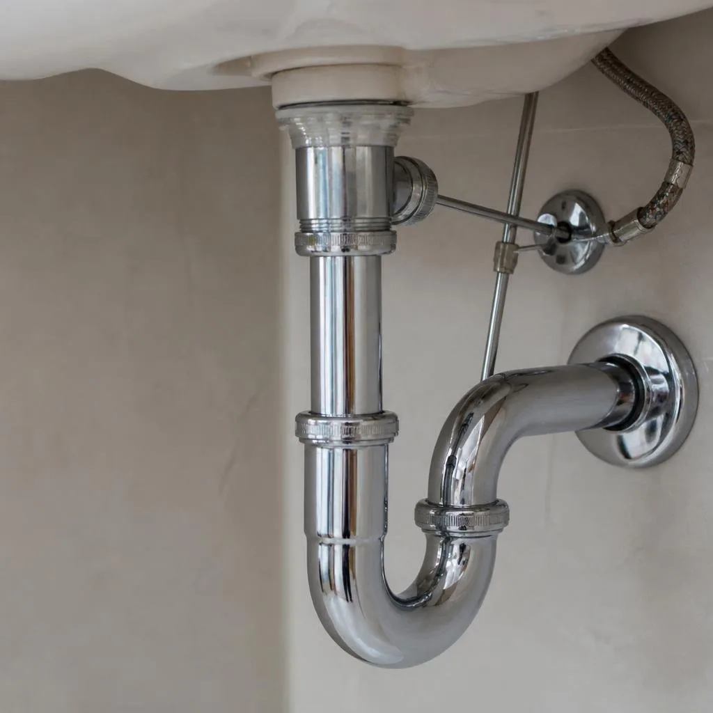 Siphon und Überlaufanschluss unter einem Waschbecken