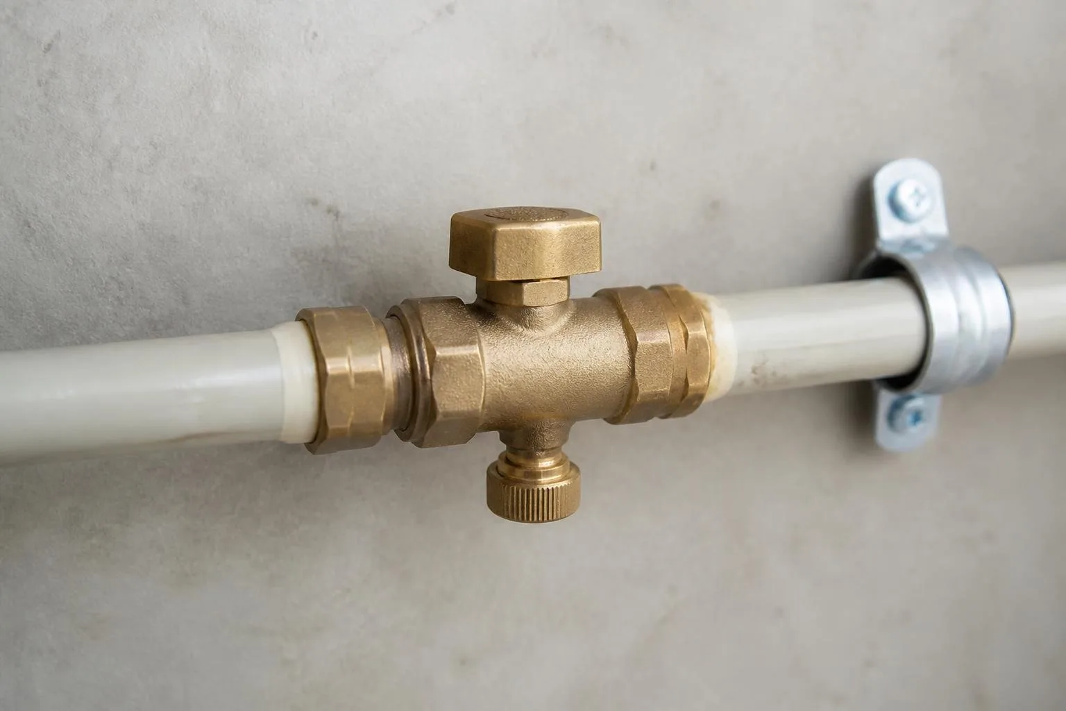 Entleerungsventil mit Stopfen an einer Wasserleitung