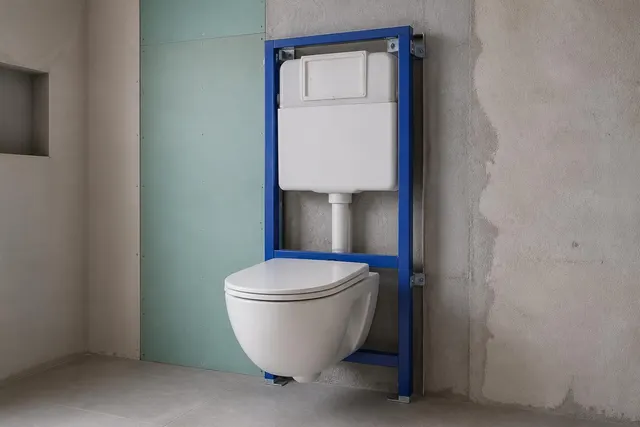 WC-Vorwandelement mit Spülkasten vor einer teilweise verkleideten Wand