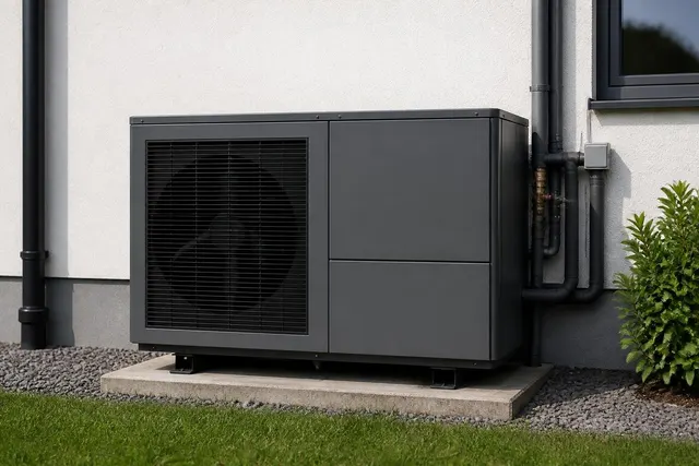 Wärmepumpe mit elektrischer Zusatzheizung und geschlossenem Gehäuse