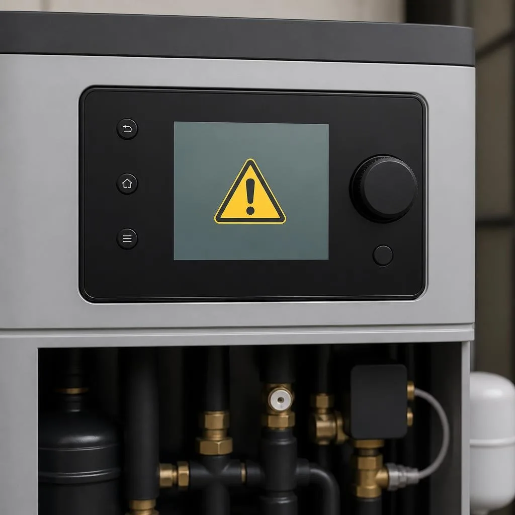 Bedienfeld einer Wärmepumpe mit allgemeiner Störungsanzeige