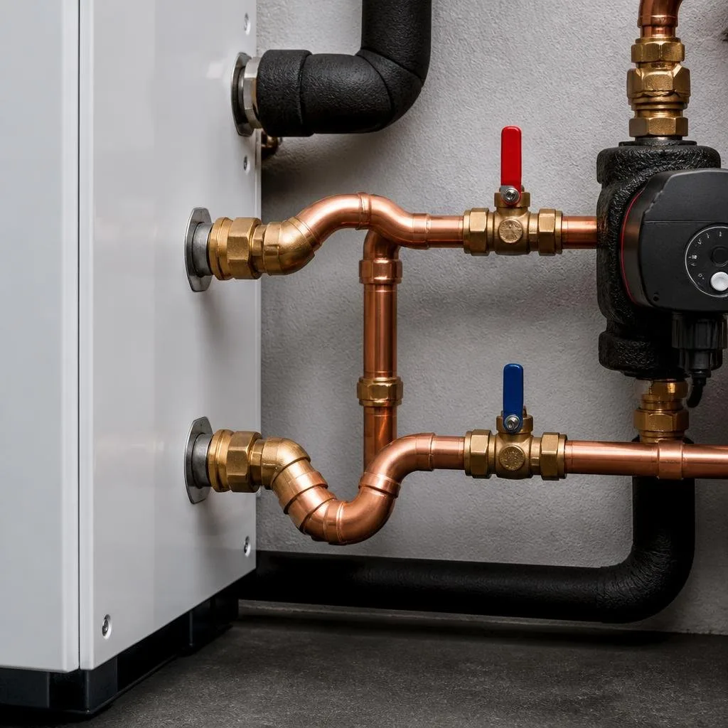 Rohrleitungen des Heizkreises an einer Wärmepumpe